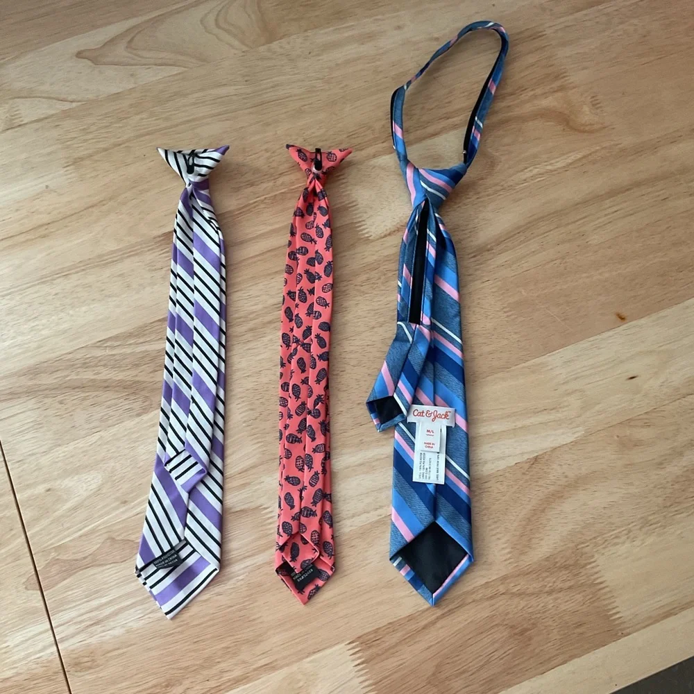 Lot x3 Boys Neck Tie Youth Clip On Striped Pineapple Print Purple Blue Pink M/L